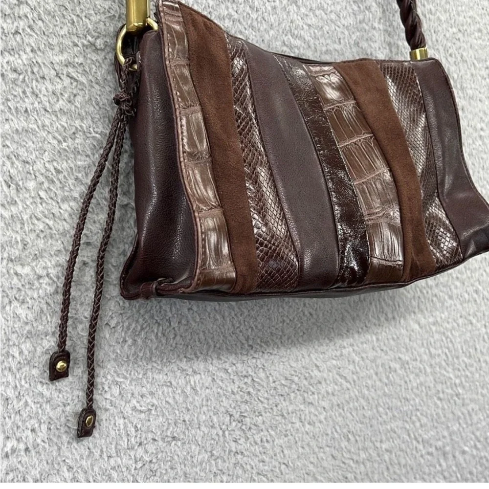 Relic Brown Faux Leather Purse Vegan Handbag 80s Inspired Patchwork Shoulder Bag
